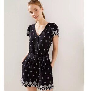 Loft Mosaic Scalloped Tie Waist Romper